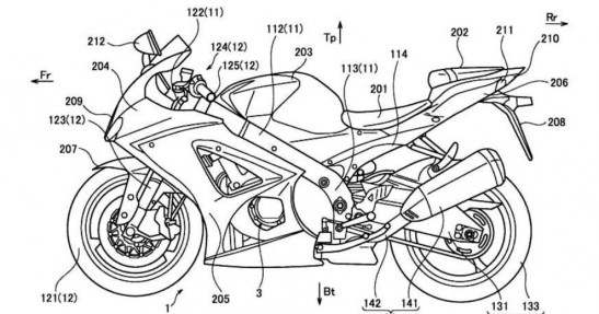 Rysunki patentowe turbodoładowanego motocykla Suzuki