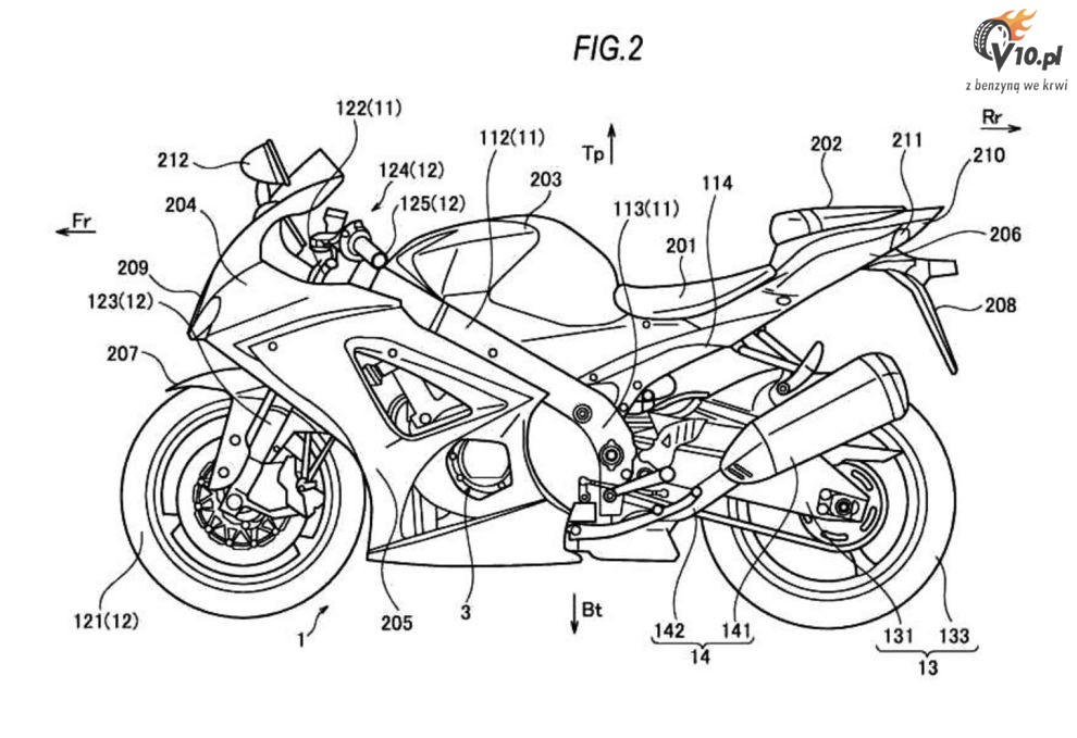 Rysunki patentowe turbodoadowanego motocykla Suzuki