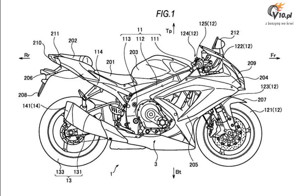 Rysunki patentowe turbodoadowanego motocykla Suzuki